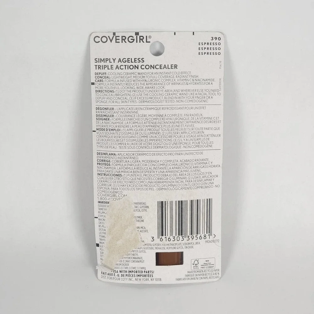 (2) Covergirl Simply Ageless Triple Action Concealer 390 Espresso NEW SHIPS FAST